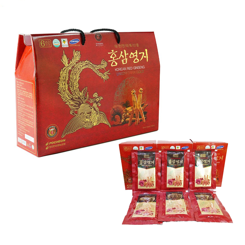 Nước Hồng Sâm Linh Chi Hàn Quốc - Korean Red Ginseng Lingzhi Drink Gold 70ml x 30 Gói